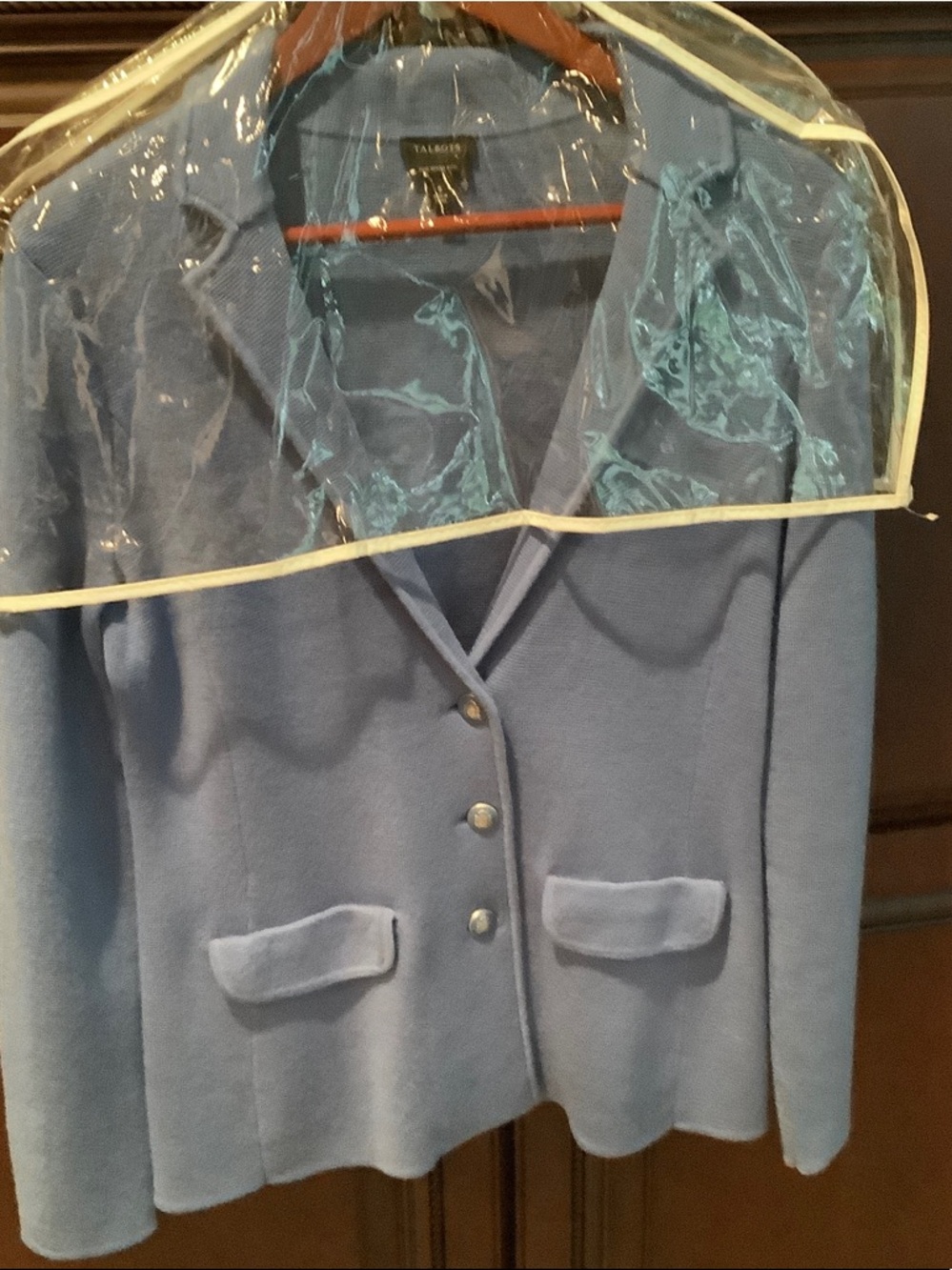 Talbots Powder Blue Button-Front Knit Blazer